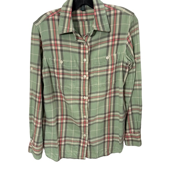 Lauren Ralph LRL Flannel Shirt Sz Small Button Up Plaid Sage long Sleeve - Picture 1 of 9